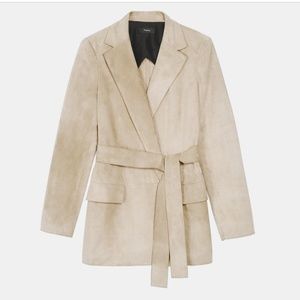 NWT- Theory Belted Blazer in Suede (Pale Sand-XS)